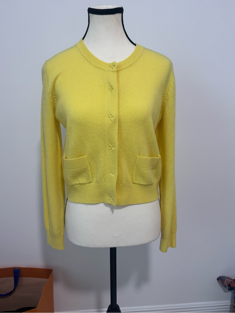 PAULE KA Yellow Crewneck Pocket Cardigan